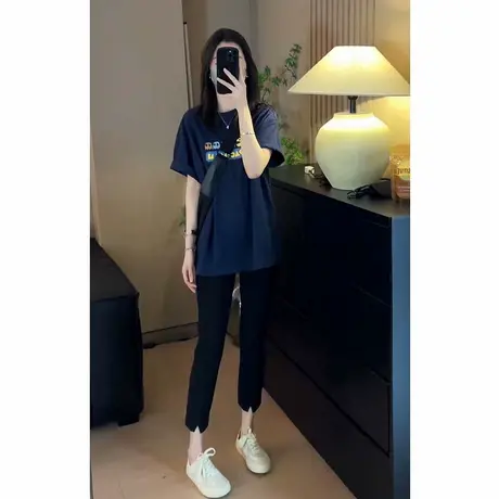 欧货2025夏季慵懒时尚印花宽松T恤百搭显瘦设计感小众中长款上衣商品大图