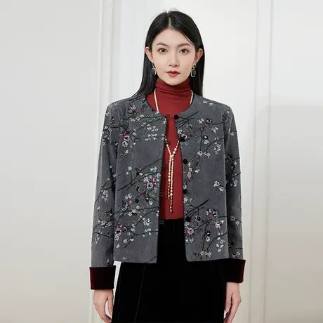 希区瑞普重工亮片刺绣短款新中式外套女新款拼接休闲夹克商品大图