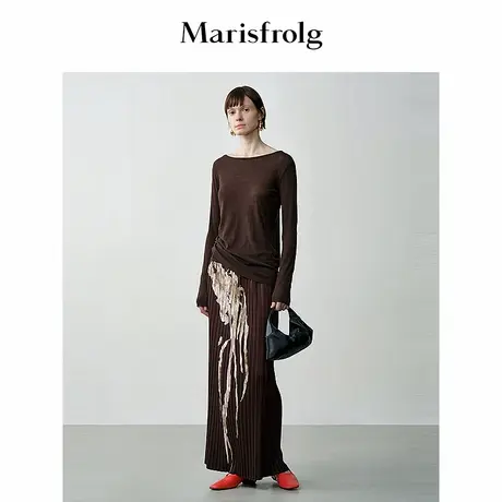 【艺术家灵感】玛丝菲尔秋艺术剪影花稿宽腰头百褶半身裙商品大图