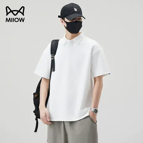 猫人男士白色polo衫短袖夏季宽松半袖2025新款美式上衣服翻领t恤商品大图