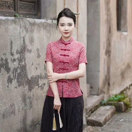 筠雅夏季新款中国风古典唐装上衣女修身显瘦夏日新中式穿搭24J246商品大图