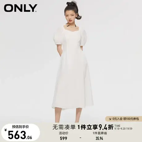 【买5免1】ONLY奥莱2023春季新款时尚简约V领泡泡袖收腰伞裙连衣商品大图