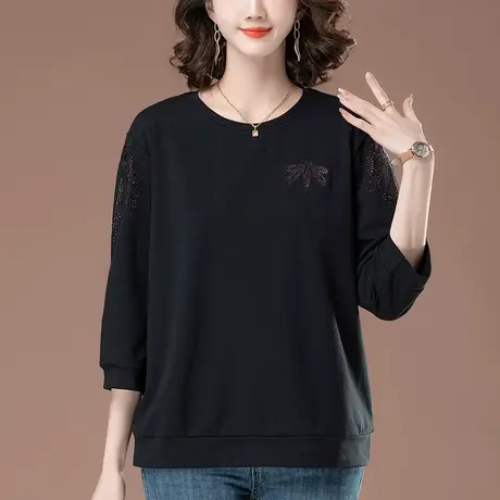 七分袖T恤女春夏季宽松加大码女装中年妈妈减龄百搭显瘦中袖上衣图片