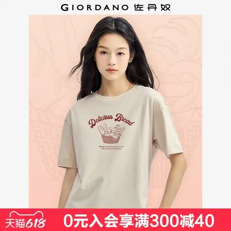 佐丹奴联名t恤女夏新款纯棉美式复古风印花休闲短袖t恤女99395076图片