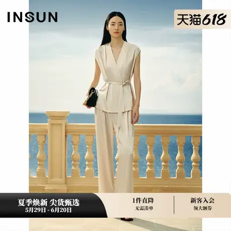 INSUN恩裳夏款缎面系带醋酸无袖上衣图片