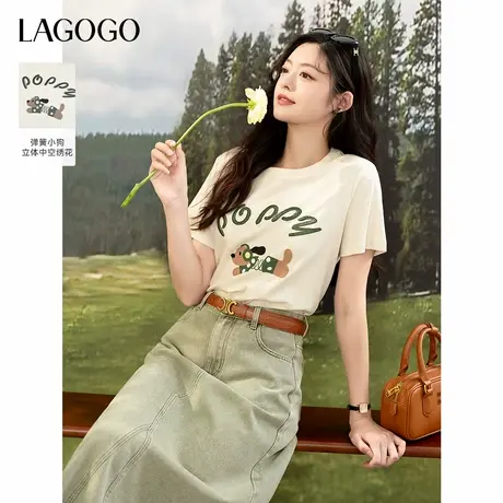 LAGOGO卡通小狗印花T恤女拉谷谷2025年夏季新款独特夏日纯棉短袖t商品大图