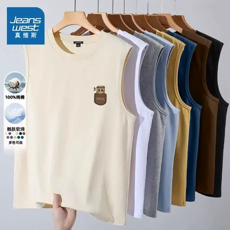 NN真维斯美式纯棉背心男款夏潮流休闲无袖t恤青少年跨栏外穿坎肩商品大图