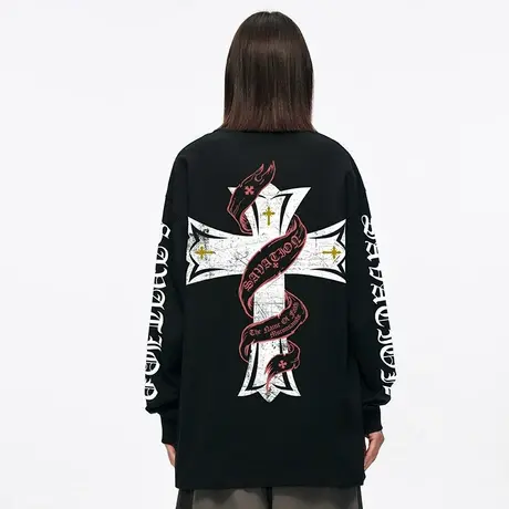 木村三社SANSYAS 十字架美式印花春秋圆领长袖T恤商品大图