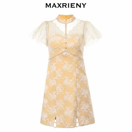 【奥莱】MAXRIENY立领蕾丝短裙夏季国风旗袍连衣裙修身女裙设计感商品大图