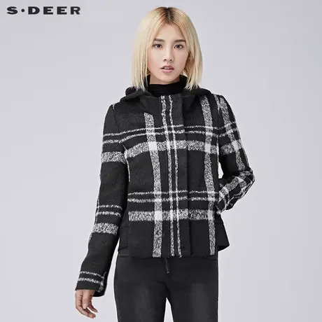 sdeer圣迪奥复古英伦格纹连帽短款外套S16482223图片