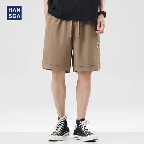 hansca夏季新款运动短裤男潮牌宽松直筒大码纯色痞帅休闲五分裤子商品大图
