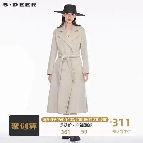 sdeer圣迪奥优雅大方双排扣系带装饰A字廓形平驳领大衣S18481856图片