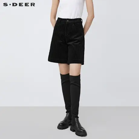 【直播间专属】sdeer圣迪奥时尚插袋宽松阔腿灯芯绒短裤S21480902图片