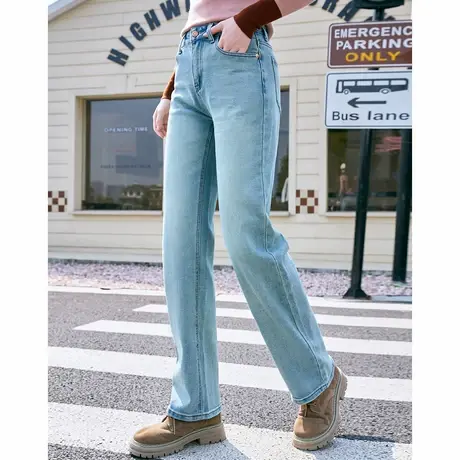 a02美式复古水洗经典款高腰直筒裤2025春季休闲街头风女式牛仔裤商品大图