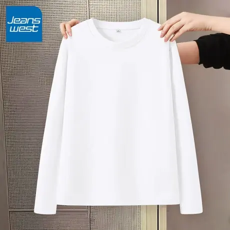 KV真维斯白色内搭T恤女2025新款春秋款 纯棉宽松大码休闲长袖上衣商品大图