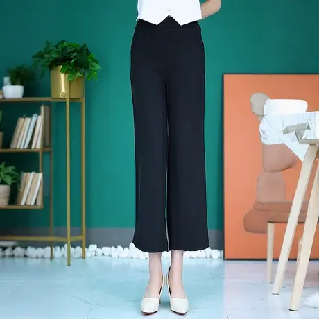 小个子冰丝阔腿裤女夏季新款轻薄窄版直筒裤高腰显瘦七分休闲裤商品大图