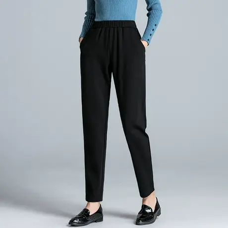 纯棉休闲裤女春秋薄款宽松加大码女裤中年妈妈松紧腰显瘦直筒长裤商品大图