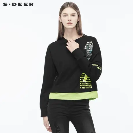 sdeer ⏲圣迪奥酷感前卫字母贴片创意拼接圆领上衣S18482295商品大图