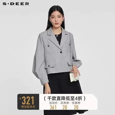 sdeer圣迪奥女装OL风西装领千鸟格短款外套S231Z2224⛏商品大图