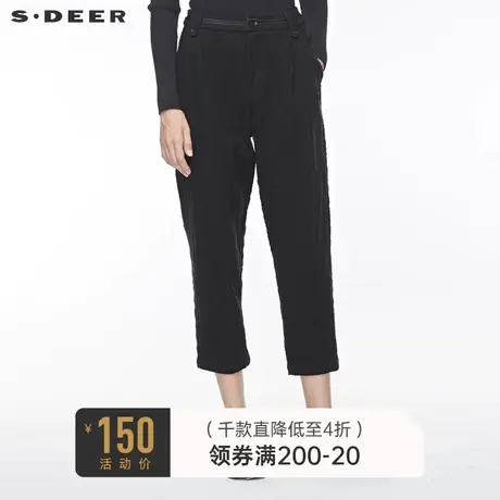 sdeer 🔯圣迪奥休闲插袋拼接压褶肌理褶皱黑色九分裤S19480849商品大图