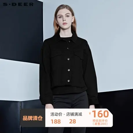 sdeer圣迪奥女装休闲翻领拼接毛边牛仔外套S20362211🐴商品大图