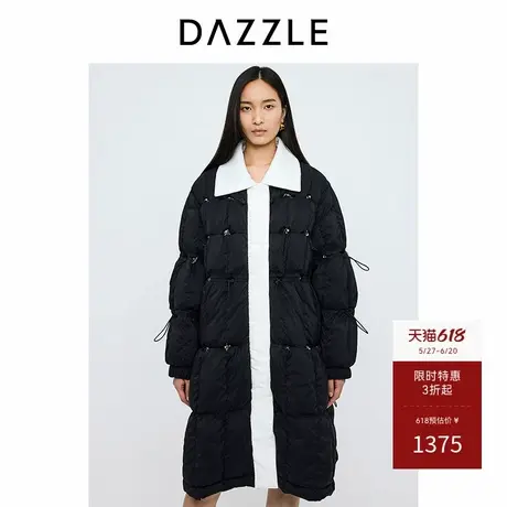 DAZZLE地素奥莱 羽绒服秋冬季女装重工钉珠黑白撞色设计长款外套商品大图