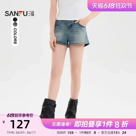 三福牛仔短裤2025新款夏季小个子复古街潮铆钉黑色裤子女装499776图片