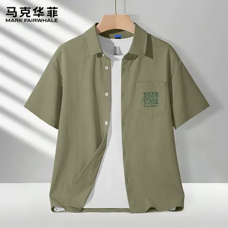 马克华菲短袖男衬衫2025新款休闲半袖上衣男夏外穿运动外套男潮X图片