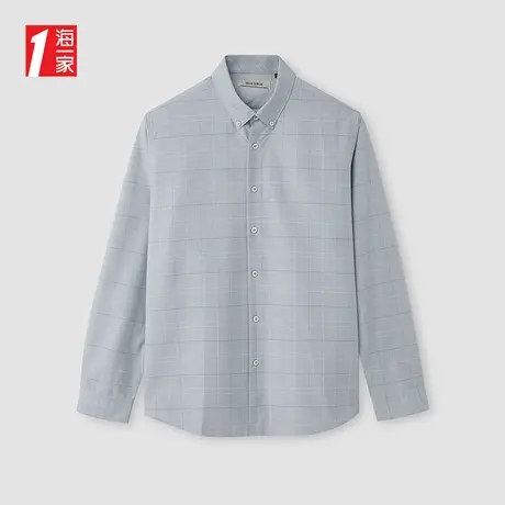 海一家大众休闲印花长衬2025春季简约格纹男士长袖衬衫商品大图