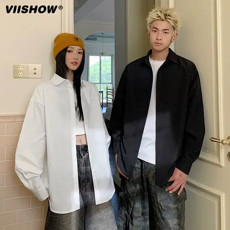 VIISHOW衬衫男长袖免烫垂坠感丝滑纯色潮流百搭轻熟休闲宽松衬衣商品大图