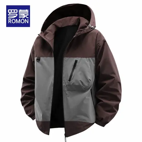 罗蒙男士夹克春秋季2025新款连帽拼色宽松美式工装潮流抗皱外套男图片