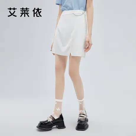 艾莱依夏季a字短款半身裙女新款2022高级感链条设计小众开叉裙子图片