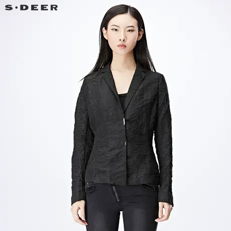 sdeer圣迪奥2019春装潮流动立体肌理折痕休闲西装外套女S17182254图片