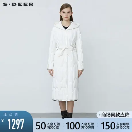 sdeer圣迪奥2021冬装新品高领收腰拼接开衩长款羽绒服女S21482404图片