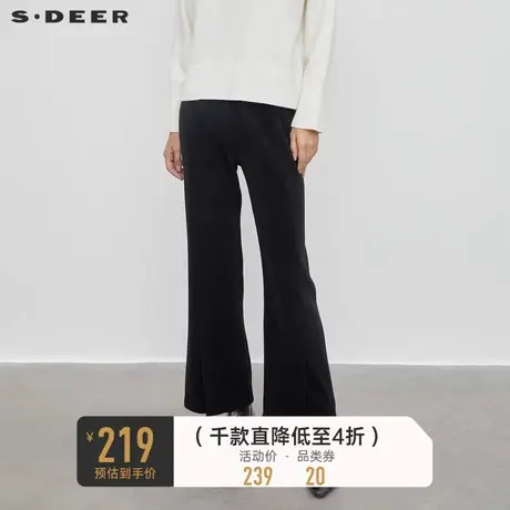 sdeer圣迪奥女装休闲松紧灯芯绒垂坠黑色喇叭裤S23480806图片