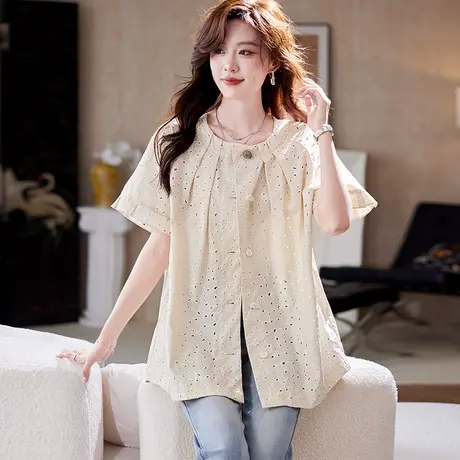 宝诗黎中长款刺绣镂空衬衫外套2025夏季韩版气质宽松简约棉质衬衣图片