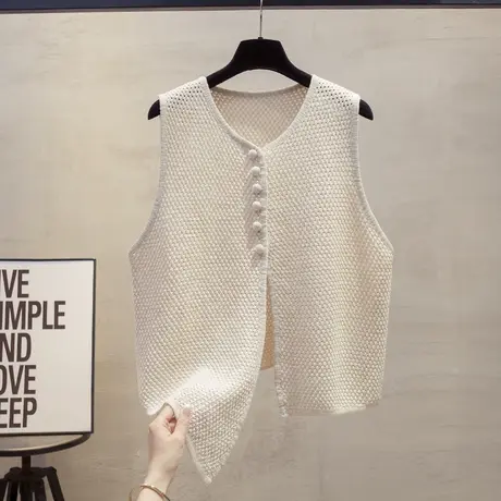 镂空错落竹节麻开衫针织马甲女2025春夏新款宽松外穿马夹毛衣坎肩商品大图