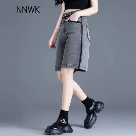 高腰牛仔短裤女2025新款夏薄款直筒裤黑灰色小个子阔腿五分裤中裤商品大图