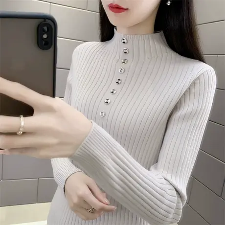 2025年新款春季半高领薄款针织打底衫修身内搭洋气毛衣女长袖上衣商品大图