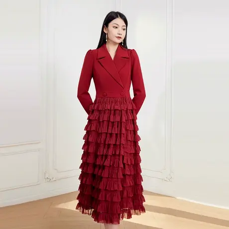 希区瑞普西装裙拼接连衣裙假两件长袖春秋新款收腰显瘦法式高级感商品大图