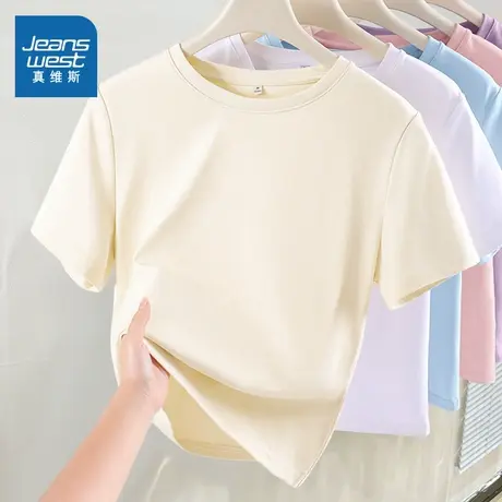 NOB真维斯纯棉青少年短袖t恤女2025新款夏季宽松短款上衣正肩半袖商品大图