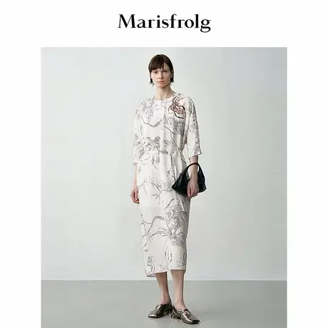【艺术家灵感】玛丝菲尔秋艺术水墨印花刺绣收腰连衣裙女商品大图
