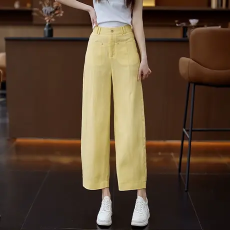 天丝亚麻九分弯刀裤女高腰薄款显瘦直筒阔腿裤夏季垂感百搭休闲裤商品大图