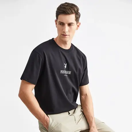 【舒适透气】花花公子宽松休闲短袖T恤男微阔圆领半袖体恤高级感商品大图