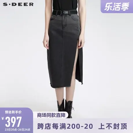 sdeer圣迪奥女装2022新款个性腰带字母渐变开衩牛仔长裙S22181119🗄商品大图