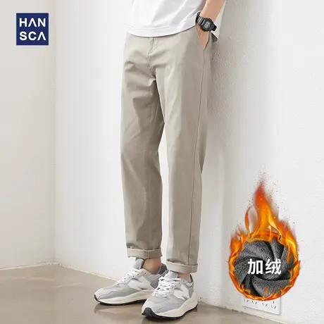 hansca四面弹力超薄款冰丝休闲裤男士春夏季卡其色商务直筒长裤子商品大图