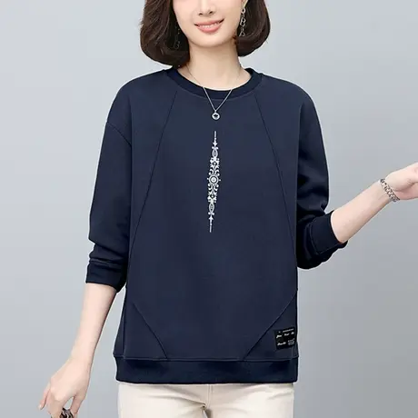 妈妈春秋款卫衣女宽松加大码女装中年休闲百搭圆领显瘦上衣打底衫商品大图