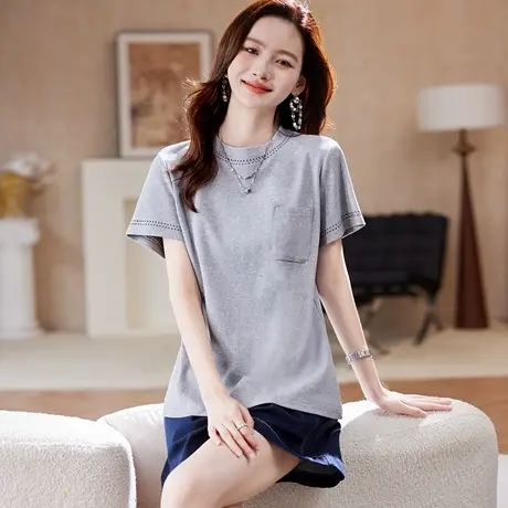 宝诗黎【新品价138元】圆领刺绣棉质短袖T恤BV1188商品大图