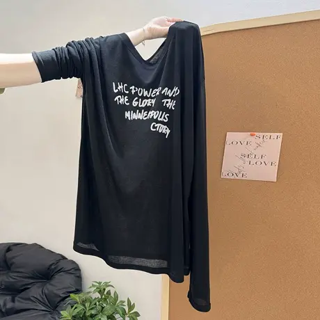 韩系高级感空调罩衫长袖女夏季宽松韩版薄款微透防晒衫T恤上衣潮商品大图