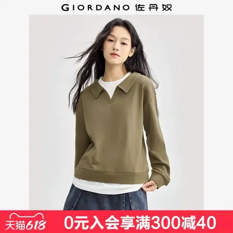 佐丹奴卫衣减龄时尚风假两件套头衫撞色V字翻领长袖上衣05324829商品大图